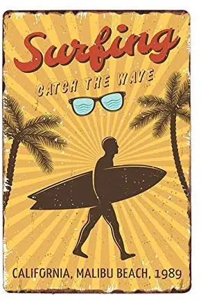 

LINA серфинг Catch The Wave Калифорния Малибу пляж 1989 Ретро жестяные знаки Металлические винтажные знаки авто мотоцикл бензиновый гараж