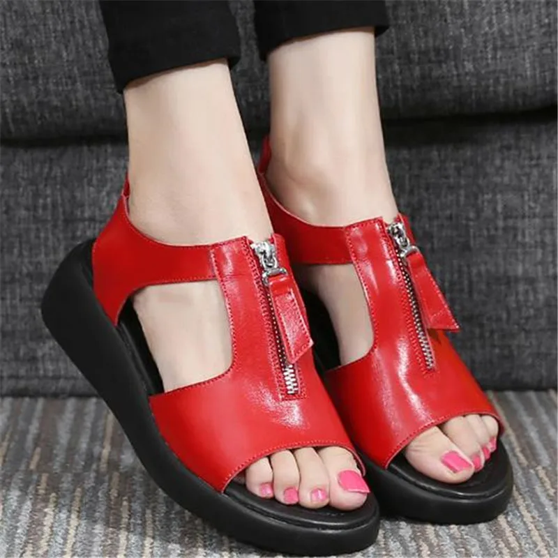 

Сандалии женские из натуральной кожи на платформе, Каблук 4,5 см