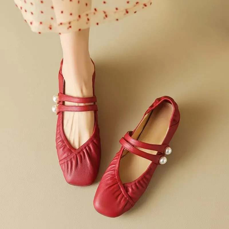 

Женские босоножки с жемчугом, Туфли Мэри Джейн, балетки, танцевальные туфли, дизайнерская обувь для ходьбы, лето 2023