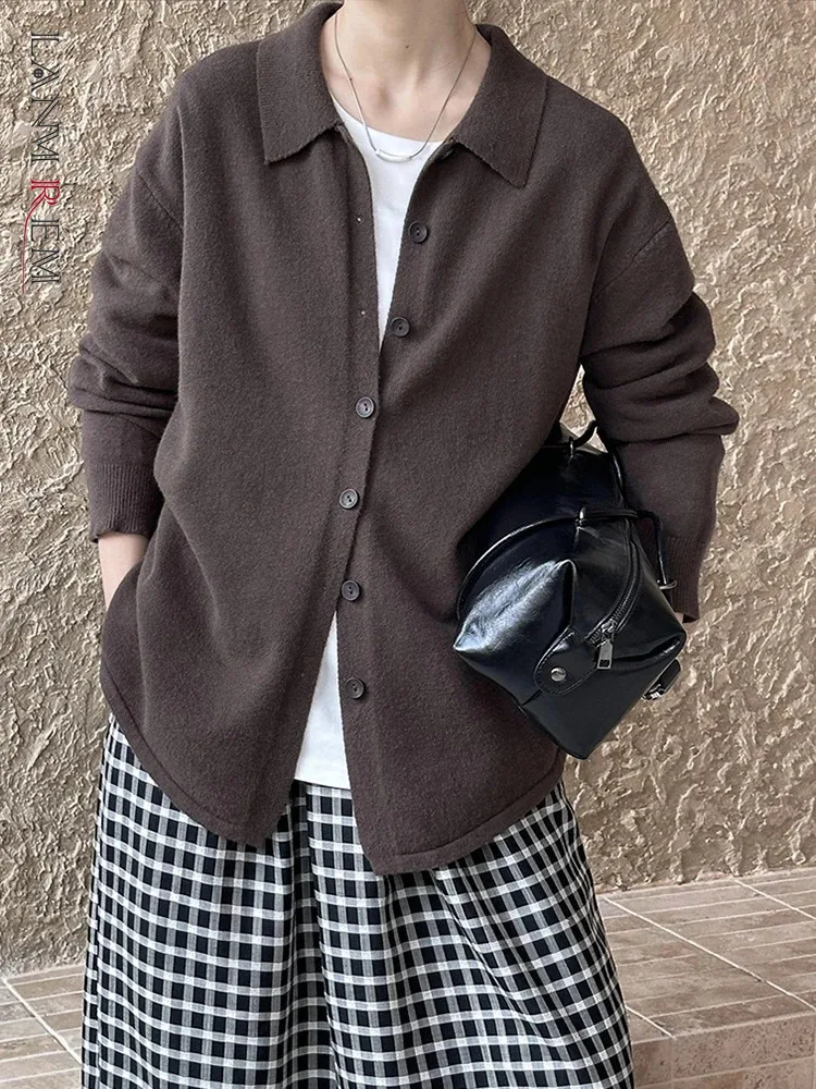 [LANMREM] Вязаный свитер в стиле минимализм женский однобортный офисный с лацканами