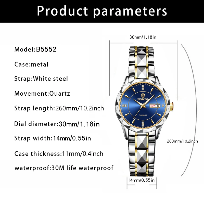 Binbong Женские Кварцевые Наручные Часы Модный Светящийся Водостойкий Дисплей Даты