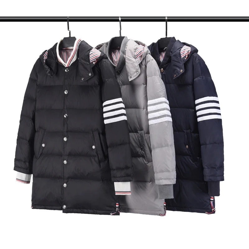 TB THOM Men's Winter Jacket  Fashion Brand Overcoat Classic Down-Filled Matte Nylon 4-bar Stripe Thick Casual Down Jackets