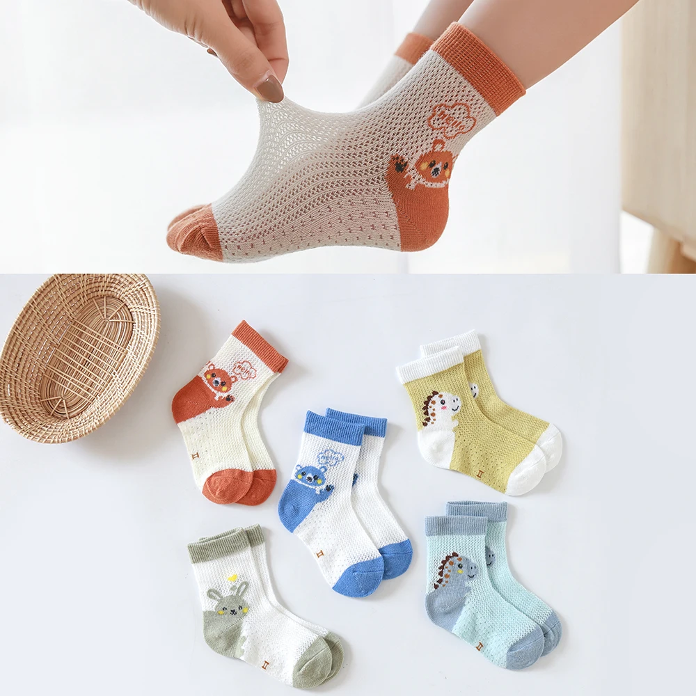 

5Pairs/lot Summer Spring Baby Socks Cotton Animal Cartoon Cute Kids Socks Mesh Thin Lovely Colorful Socks