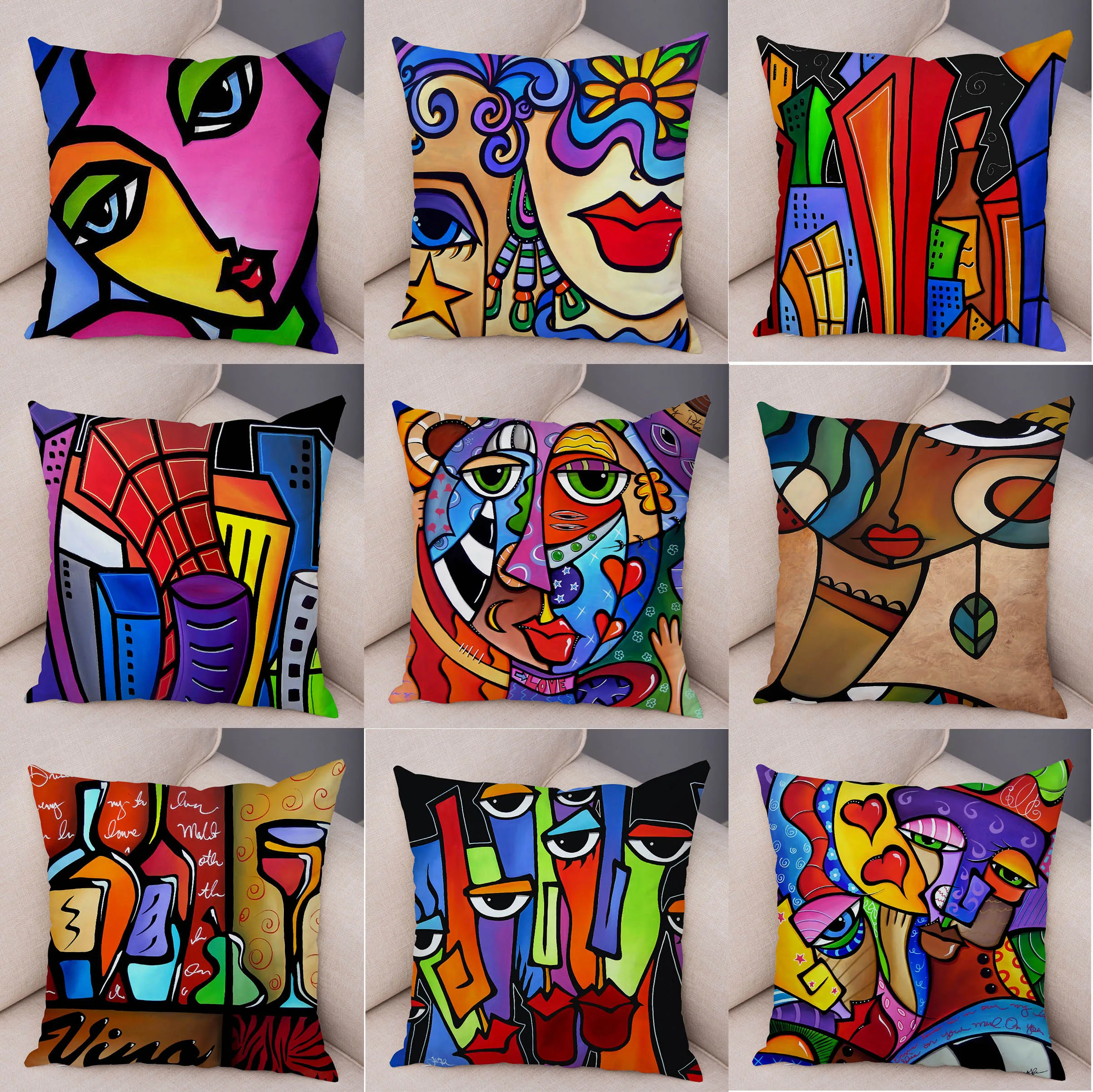 

45x45cm Nordic Style Abstract Oil Painting Polyester Pillow Case Sofa Bedroom Pillow Case Pillow Case Home Decoration