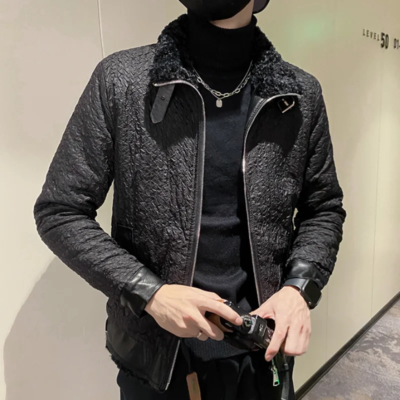2022 Lambhair Men's Short Jacket Autumn Winter Thick Warm Stand Collar Zipper Coat Casual Slim Streetwear Social Men Clothing