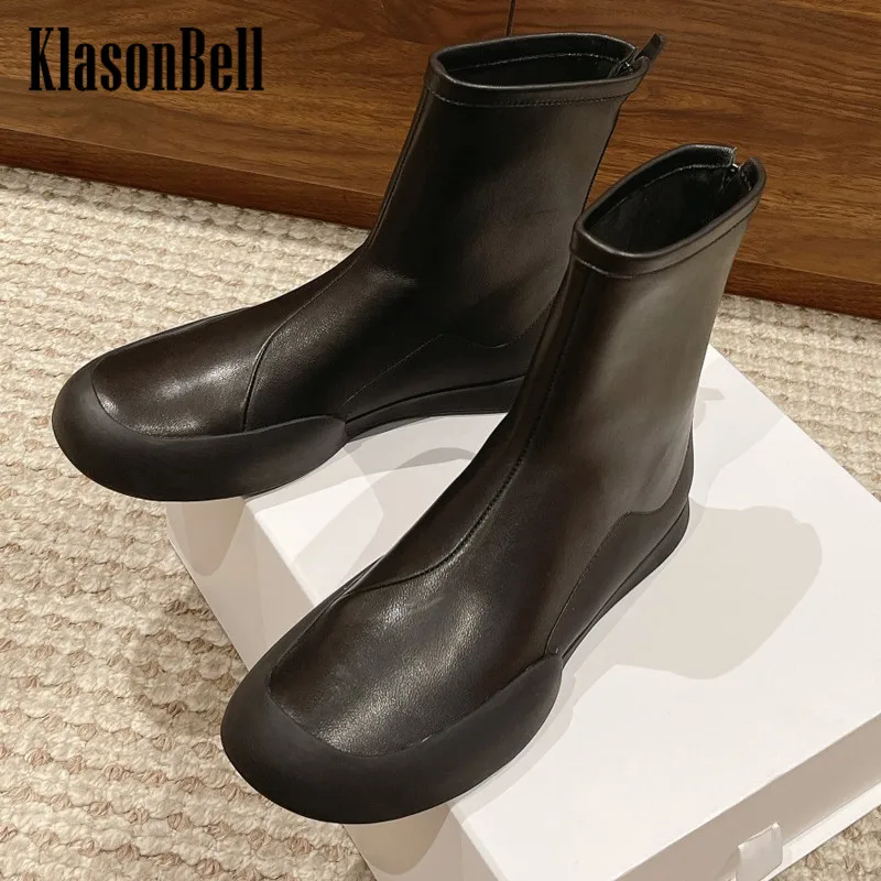 

10,14 KlasonBell черные ботинки из натуральной кожи на молнии сзади с плоской подошвой удобные дышащие из коровьей замши женские ботинки-носки