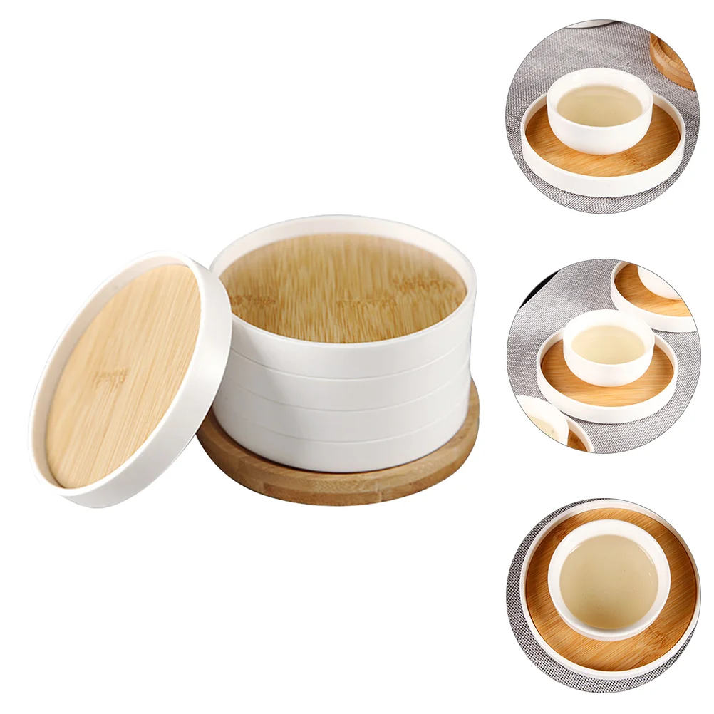 

6pcs Round Teapot Storage Trays Practical Tea Cup Trays Bamboo Placemats