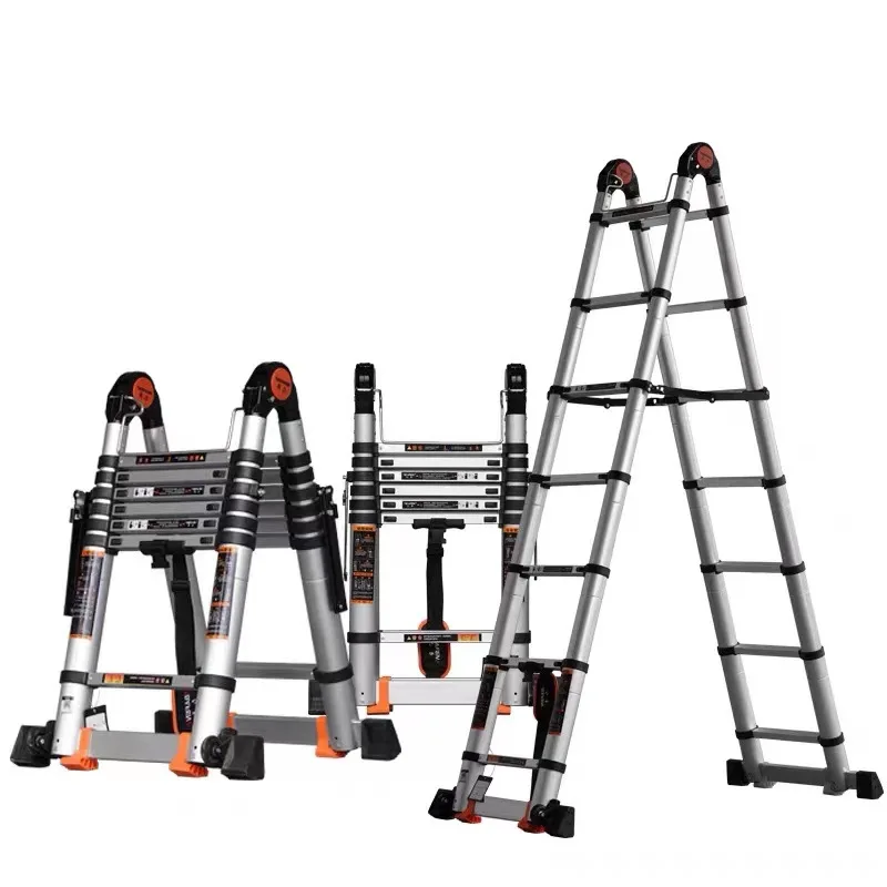 

type aluminum telescopic ladder, multifunctional folding ladder with stabilizer bar wheels. ladder rack
