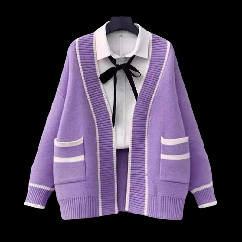 

VXO Women's knitted Cardigan Autumn Winter Soft Waxy Sweet College Style Sweatercoat Female Student Loose Wear Outer Knitwear