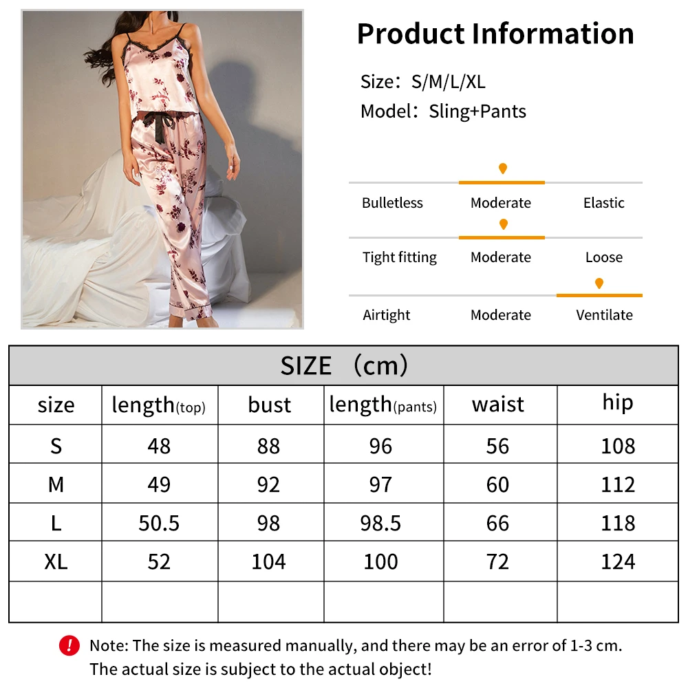 New Fashionable and Elegant Satin Print Suspender Top Pants Sexy and Funny Pajamas Women's Summer Thin Ice Silk Soft Homewear