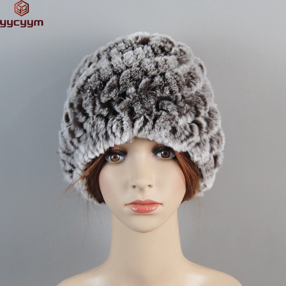 

Fashion Women's Cap Real Rex Rabbit Fur Winter Fur Hat For Women Russian Real Fur Knitted Cap Headgear Winter Warm Beanie Hats