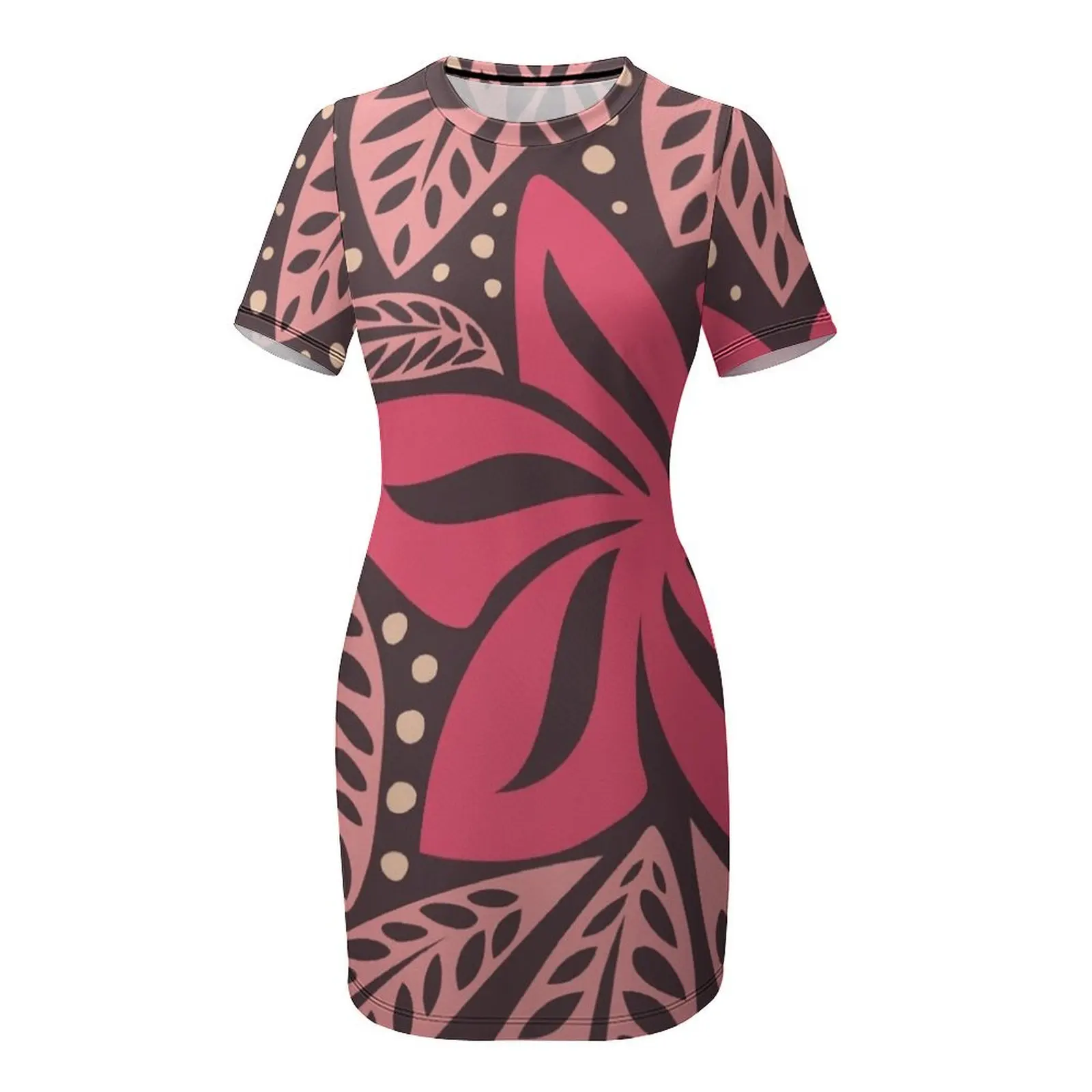 Полинезийское гавайское платье с большим цветком розовое аubergine цветочный дизайн