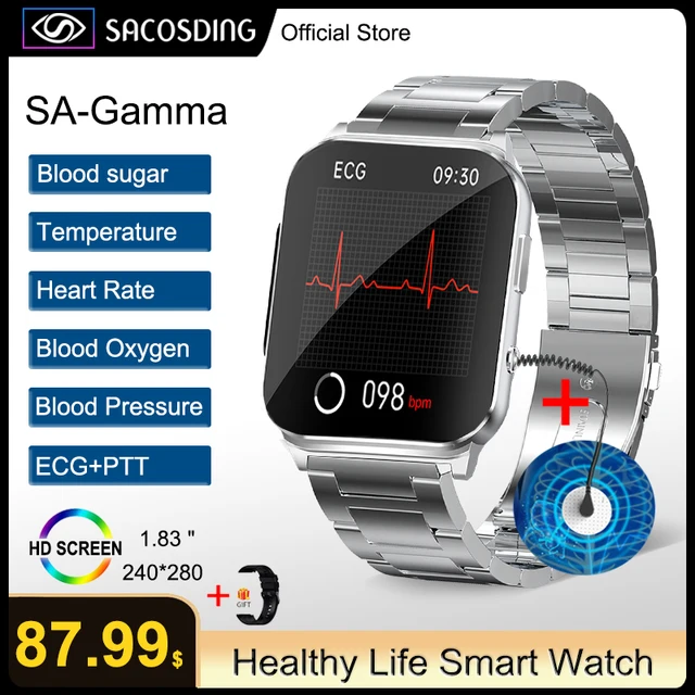 Non-invasive Blood Glucose ECG+PTT Smart Watch 1.83" Screen Blood Pressure Oxygen Body Temperature Smartwatch 60+Dials Watch Men 1