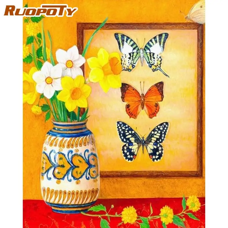 

RUOPOTY Frame Diy Paint By Numbers Kits Yellow Flowers Coloring By Numbers Acrylic Paint On Canvas For Home Decoration Diy Gift