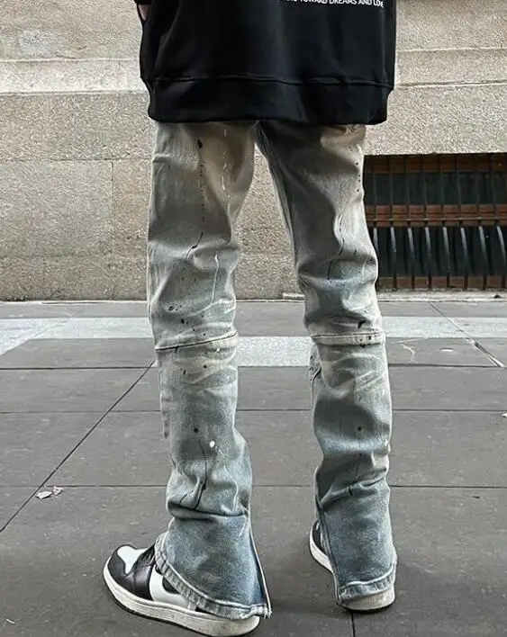 European American High Street Washed And Worn Out Ripped Hole Skinny Jeans Men Jeans Hip Hop Slim Straight Trousers