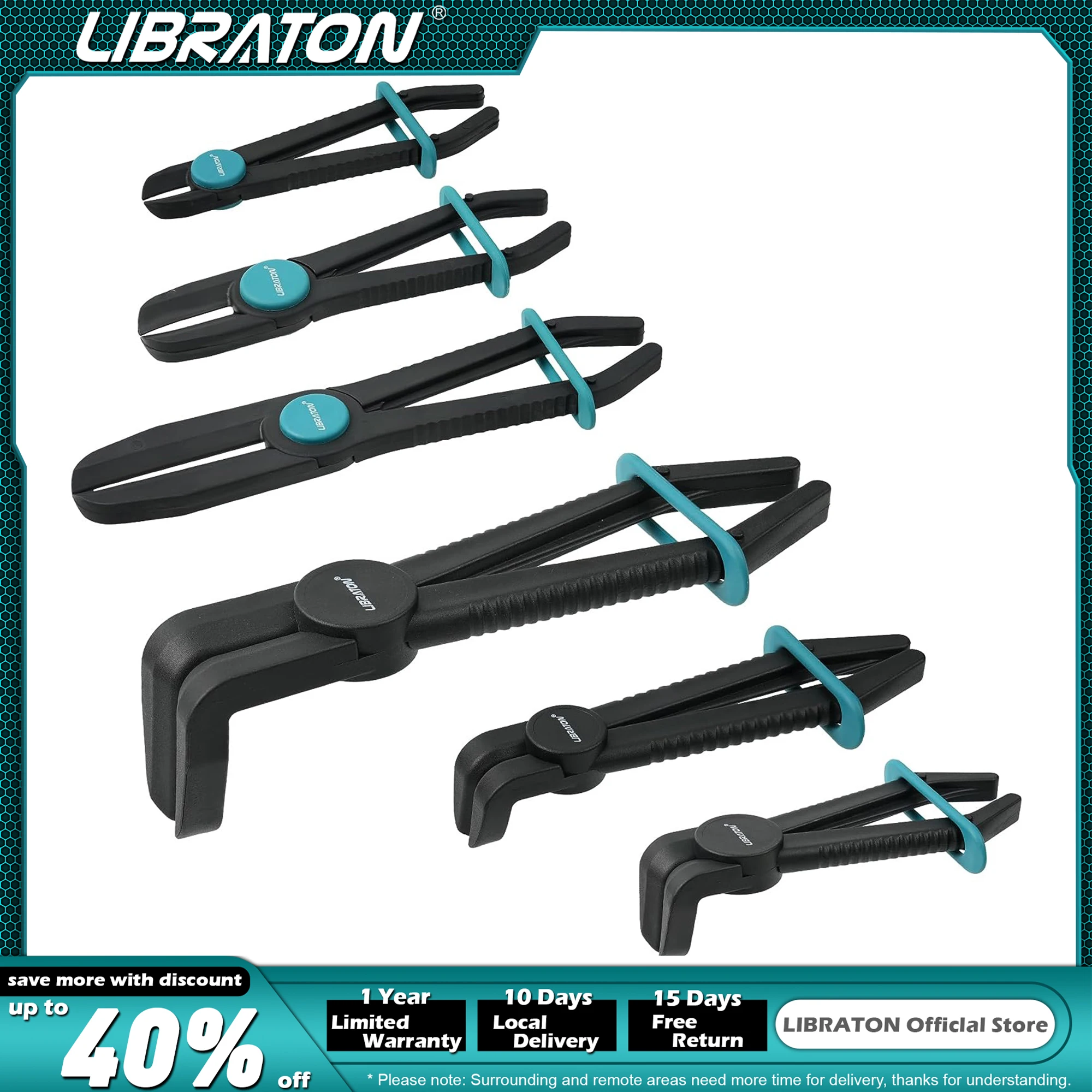 Плоскогубцы для шлангов Libraton, плоскогубцы для шлангов, зажимы для линий, 6 шт. плоскогубцев для шлангов прямые и 90 °, стандартные плоскогубцы