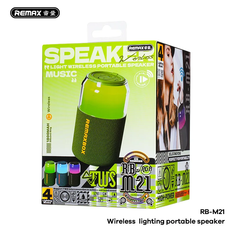 Remax RB-M21 2025 новый беспроводной Bluetooth-динамик уличный портативный мини-динамик красочный атмосферный светильник сабвуфер (art.: 3920cebe18cd2) - 3920cebe18cd2