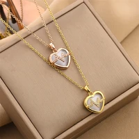 simple love opal 18k gold plated heart pendant necklace stainless steel neck chain necklaces aesthetic womens jewelry wholesale