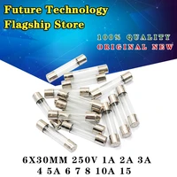 100pcs glass fuse tube 630mm fuse fuse 250v 1a 2a 3a 4 5a 6 7 8 10a 15
