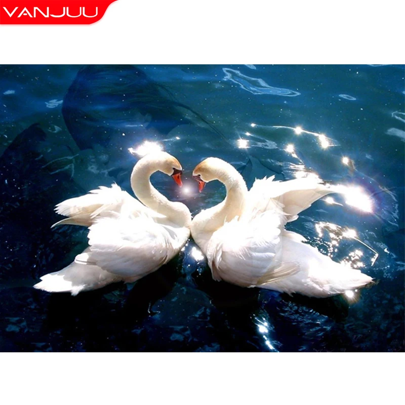 

Алмазная 5D картина «сделай сам», Набор для вышивки крестиком в виде лебедя, волка, квадратных страз, мозаика с животными, домашний декор