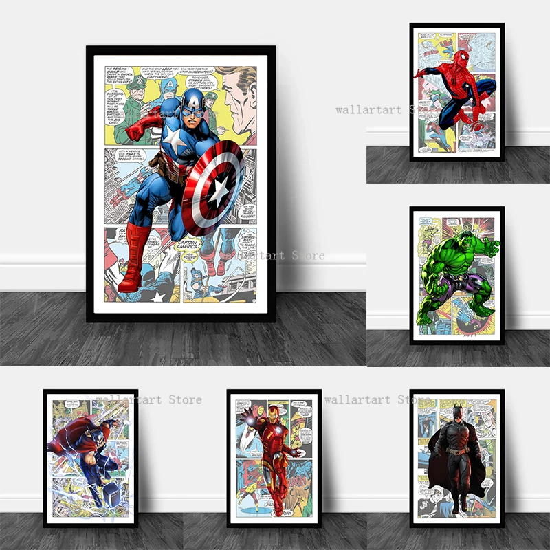 Buy 2022 Marvel Comic Posters Spiderman Captain America Hulk Thor Wall Art Prints Canvas Painting Living Room Decor Home Mural on
