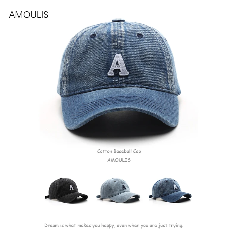 

AMOULIS Cotton Baseball Cap for Men and Women Hiphop Cowboy Hats Letter A Embroidery Sun Hat Summer Casual Snapback Caps Unisex