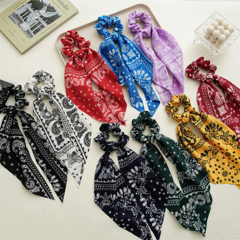 

Новинка, бант с принтом amoeba, Длинная лента, шарф для хвоста, эластичные женские резинки для волос, аксессуары для волос