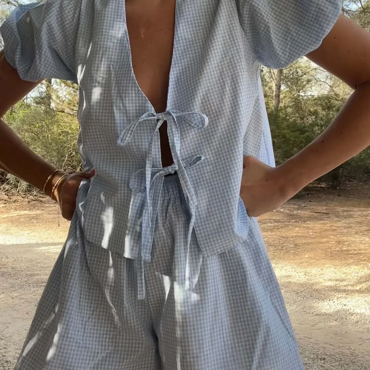 Клетчатые полосатые резиновые манжеты повседневный Модный комплект с