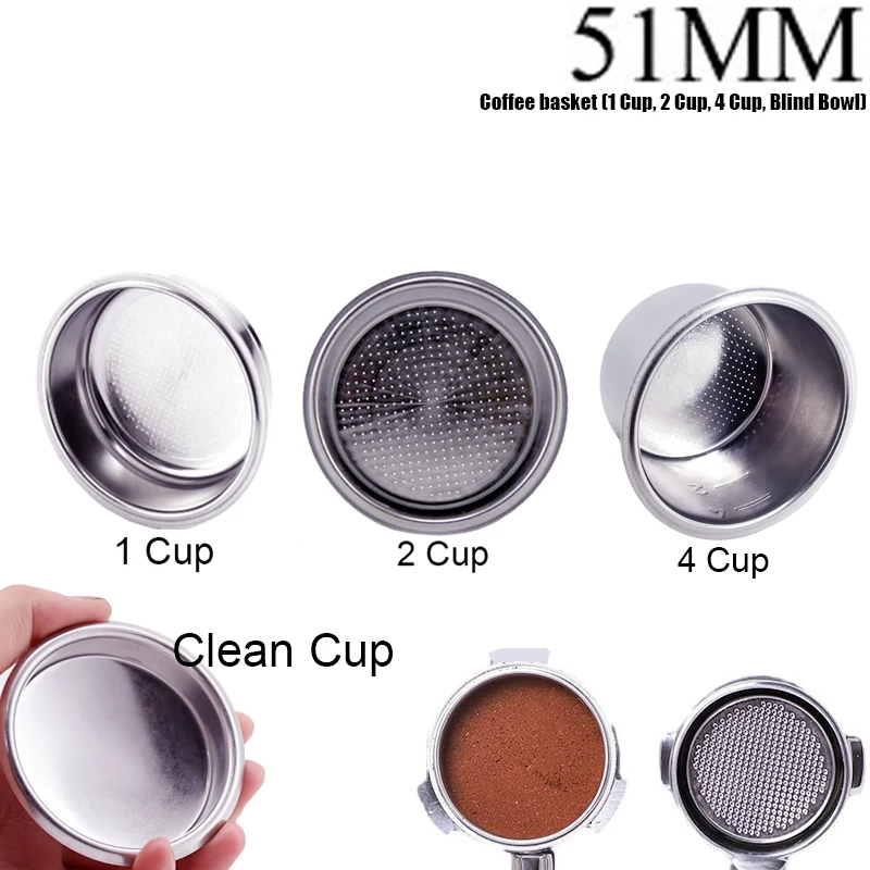 

51/53/58mm 1/2/4 Cup and Blind Bowl Filter Replacement Filters Basket Dosing Ring for Coffee Bottomless Portafilter Parts