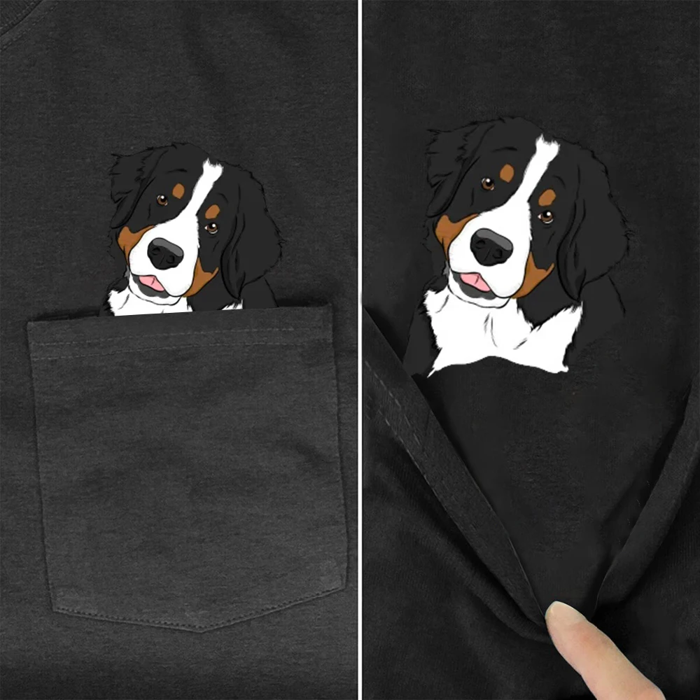 

CLOOCL Fashion Cotton T-shirts Cartoon Bernese Mountain Dog Pocket Tees Harajuku Hip Hop Tops Graphic Tee Woman Tshirts