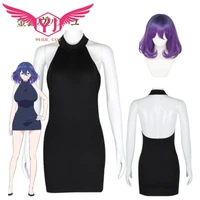 anime kinsou no vermeil cosplay costume wig black dress purple gradient short hair vermeil in gold devil goldfilled alto women