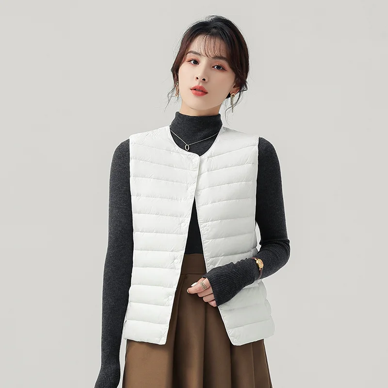 

Женский жилет на пуху, осенне-зимний короткий светильник, тонкий женский жилет, внутри, теплый женский джемпер с открытыми плечами, жилет с п...