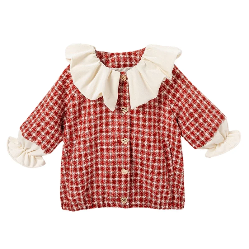 

2022 Girls' Coat Spring and Autumn New Children's Clothing Wholesale Children's Woolen Coat Autumn Jacket Plus Fleece Casual