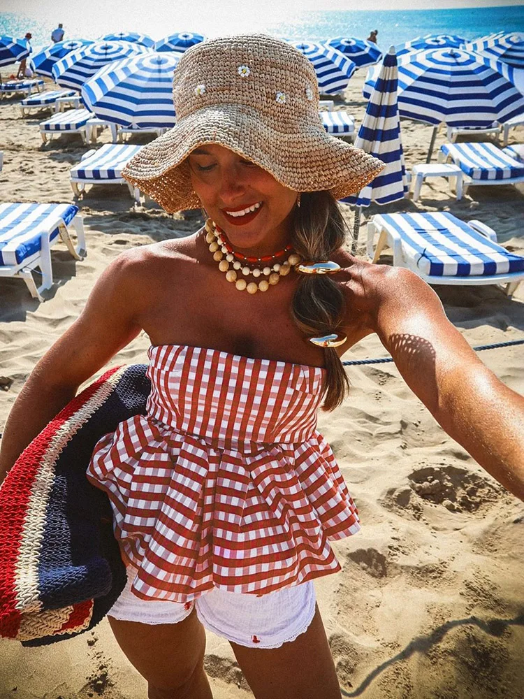 InGrily с принтом красно-белая клетчатая накидка на грудь плиссированный пушистый