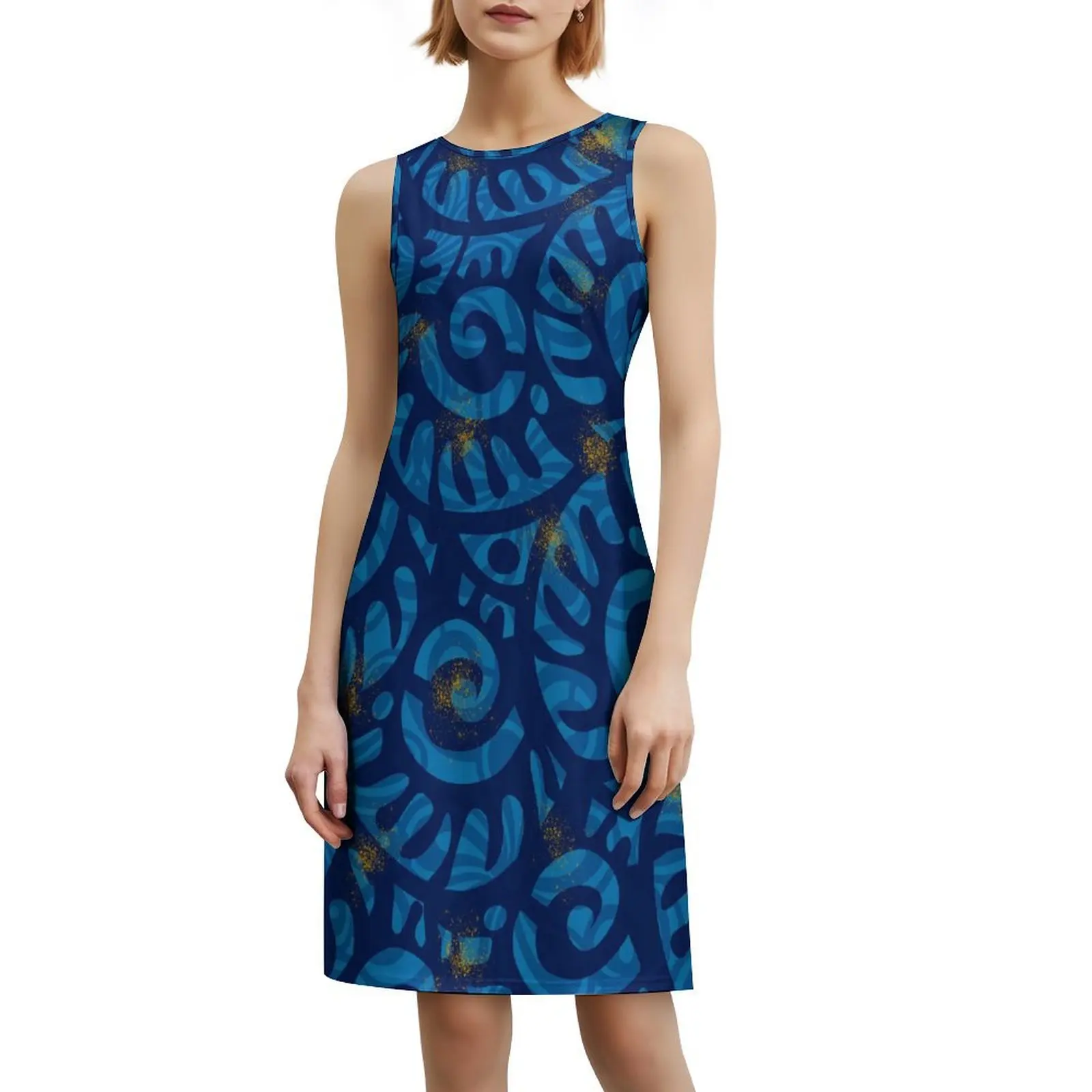 Повседневное платье-майка с круглым вырезом без рукавов стильная женская юбка