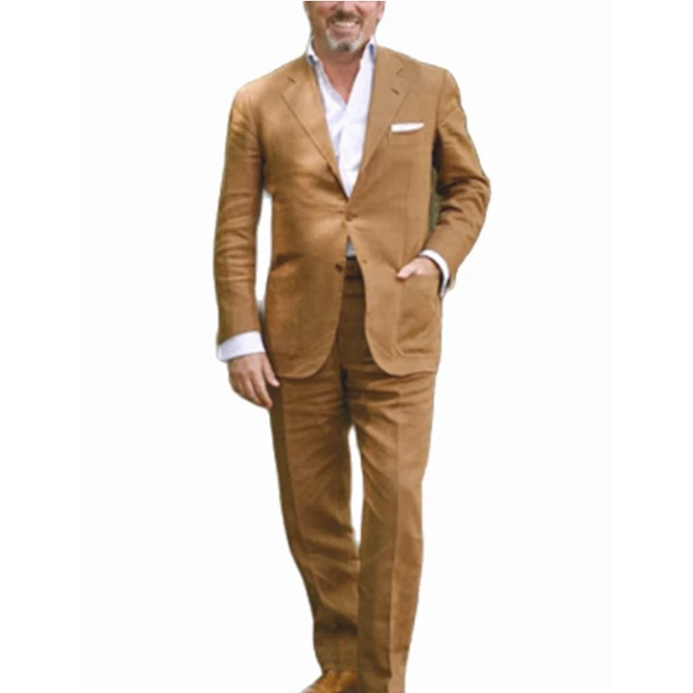 2022 Latest Coat Pant Designs Brown Linen Suits Men Slim Fit Summer Tuxedo Simple Beach Jacket Custom 2 Piece Terno mens suits
