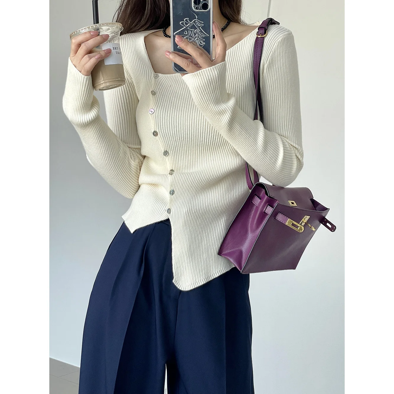 

V-Neck Long Sleeve Irregular Fitted Knitted Top Women's 2022 Autumn New Casual Slim Split Pullovers