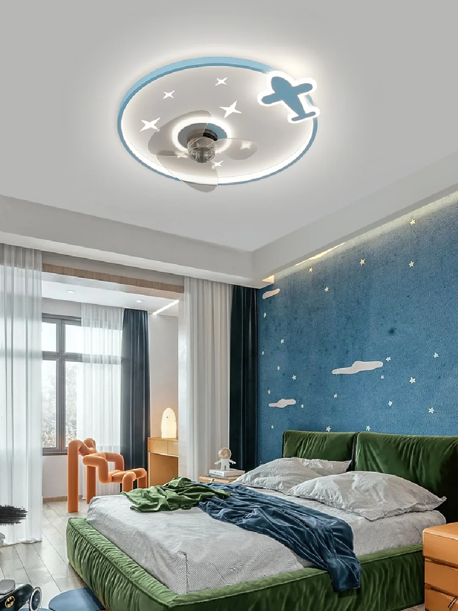 

Modern fan lamp children's room bedroom ceiling lamp aircraft household integrated electric fan chandelier