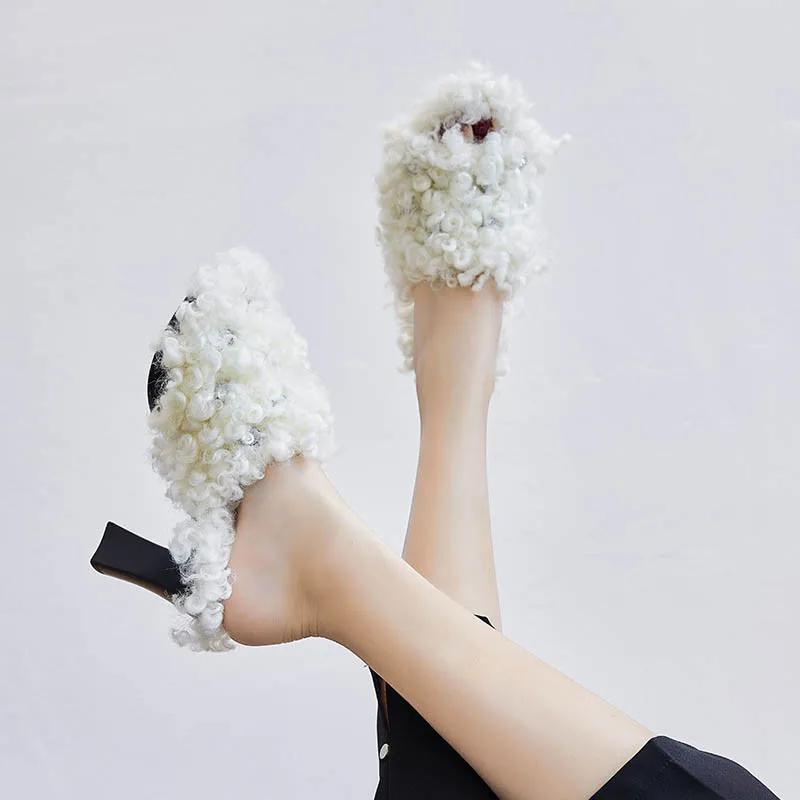 

Brand Fashion Sexy High Heels Autumn And Winter New Wool Plus Velvet French Party Ladies Slim High Heels Rhinestone Leather