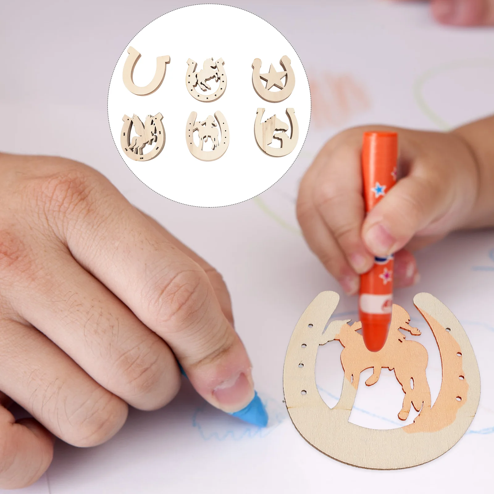 

36 Pcs Wood Toys Horseshoe Shape Wooden Chips Children Graffiti DIY Hollow Out Design Unfinished Cutouts