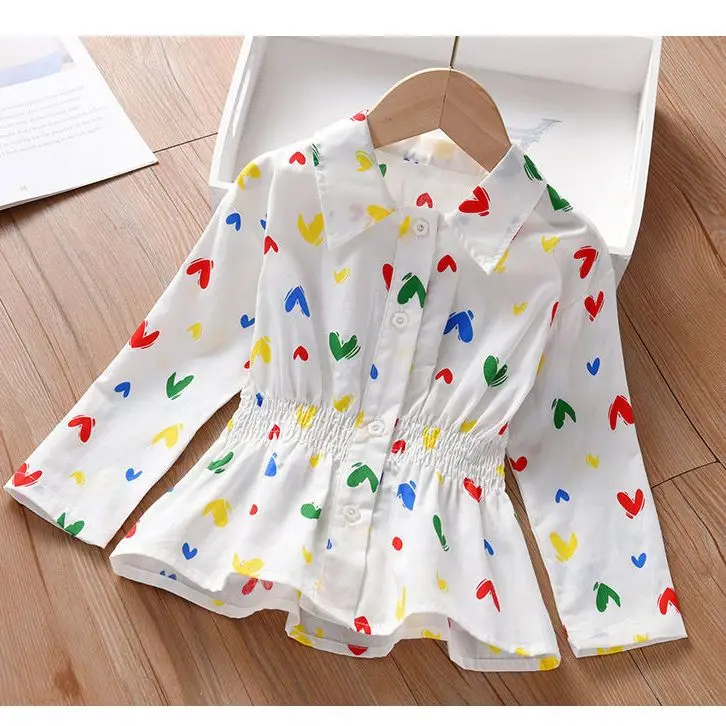 

Рубашка детская с круглым воротником, длинным рукавом и цветочным принтом, G38