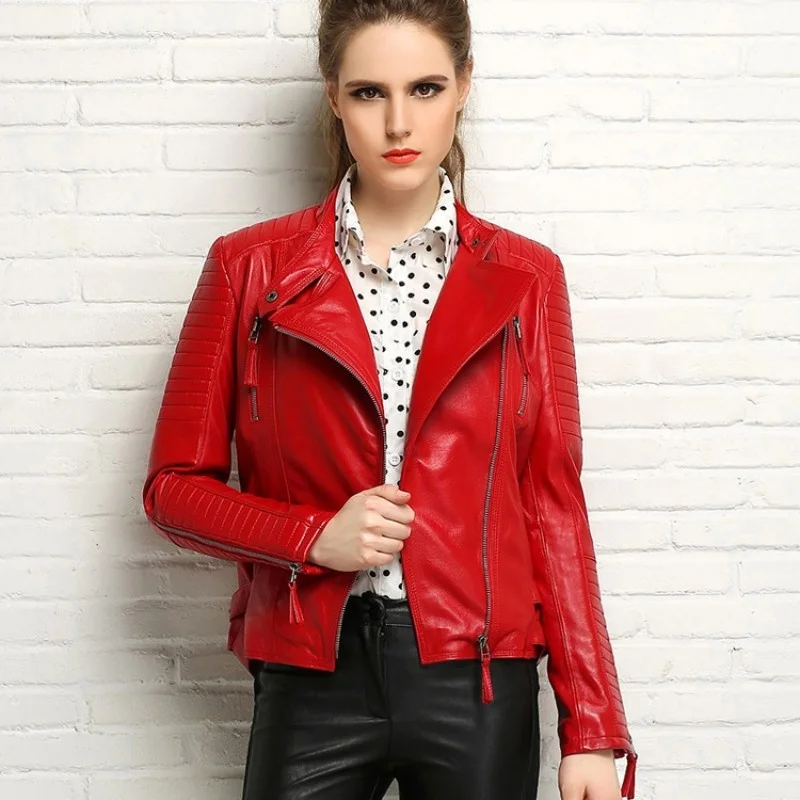 Sheepskin Coats Female Real Genuine Leather Jackets Short Slim Motorcycle Biker Leather Jacket Women Plus Size Jaqueta De Couro