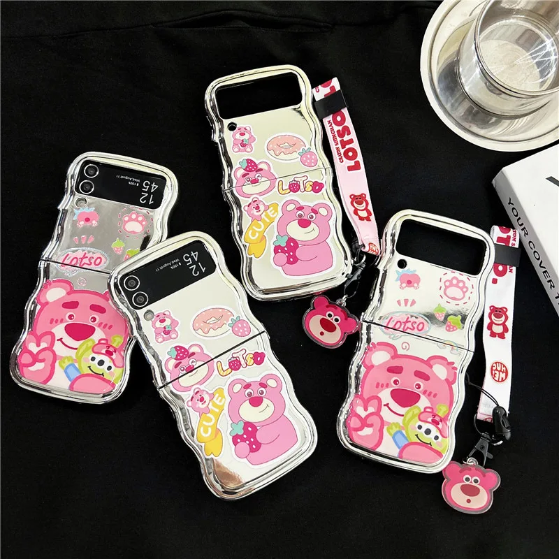 

Electroplated Cartoon Bear Phone Case for Samsung Galaxy Z Flip 5 4 3 Protective Back Cover for ZFlip3 ZFlip4 ZFlip5 Case Shell