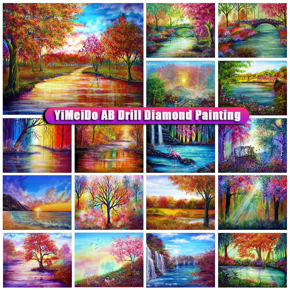 

YiMeido Zipper Bag 5D DIY AB Diamond Painting Landscape tree Cross Stitch Kit Full Embroidery Mosaic Art Picture of Rhinestones