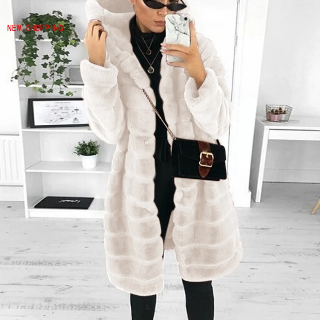 2022 Winter Lady Casual Solid Teddy Coat Women Long Sleeve Fleece Long Jacket Hooded Lamb Fur Coat Women Warm Outerwear Fourrure
