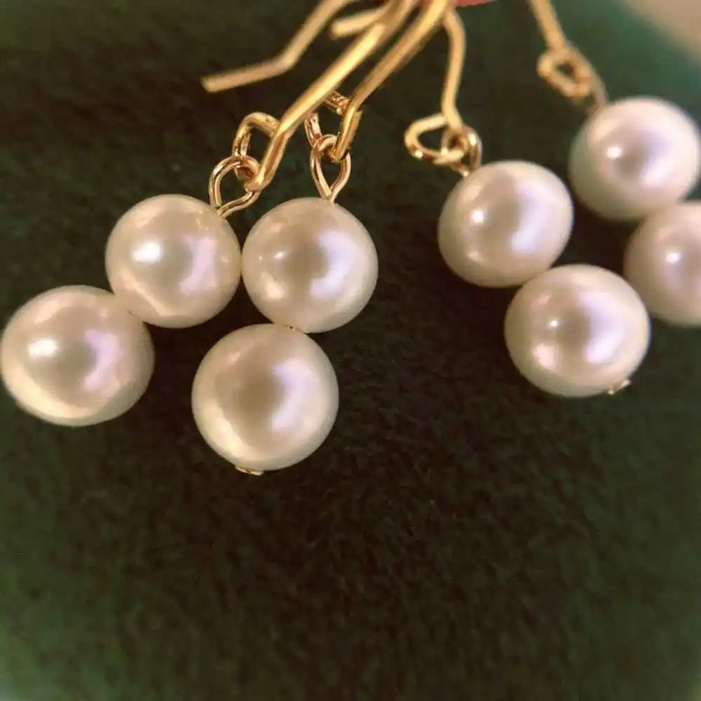 

8MM White Shell Pearl Earrings 18k Hook Eardrop Fashion Beautiful Aquaculture Hook Diy New Year Wedding Classic Easter Lucky