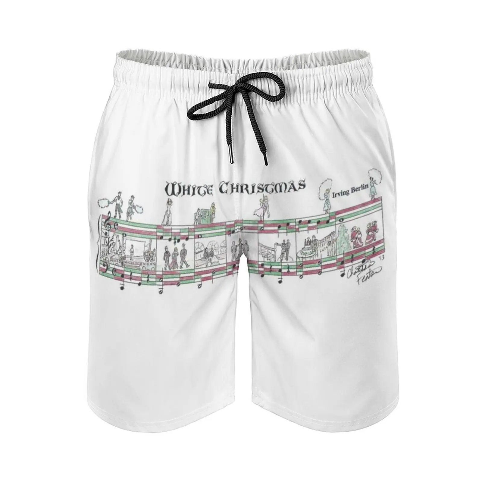 

White Christmas Sheet Music Art New Mens Swim Shorts Quick Dry Beach Board Swimwear Fashion Volley Shorts Music Sheet Music