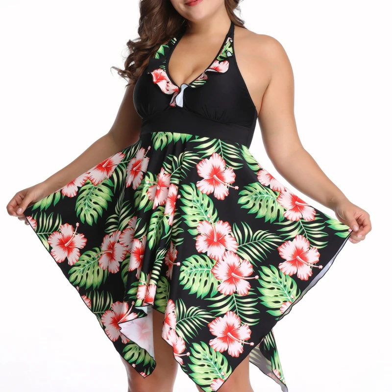 

Women's One-Piece Swimsuit Lady Printed Flower Skirt Bathing Suit Sexy BackLess Woman Swimwear Beach Waer