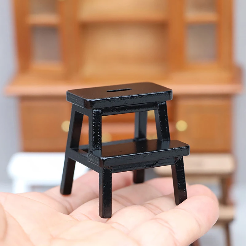 

1:12 миниатюрный деревянный ступенчатый стул для кукольного домика, двухслойный сидячий стул, модель стула, имитация мебели, украшение для кукольного домика