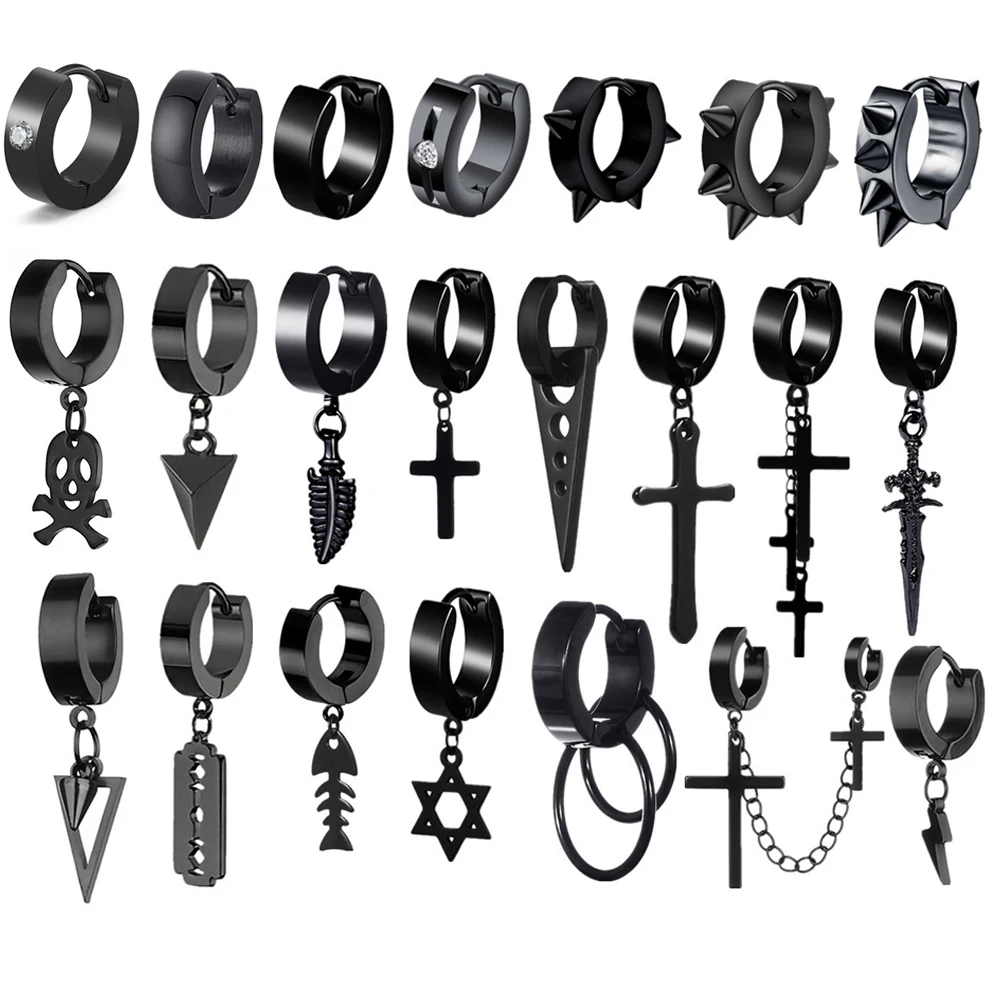 

Новинка 2021, черные серьги-кольца в стиле панк из нержавеющей стали для женщин и мужчин, маленькие модные круглые аксессуары, подарки, серьги